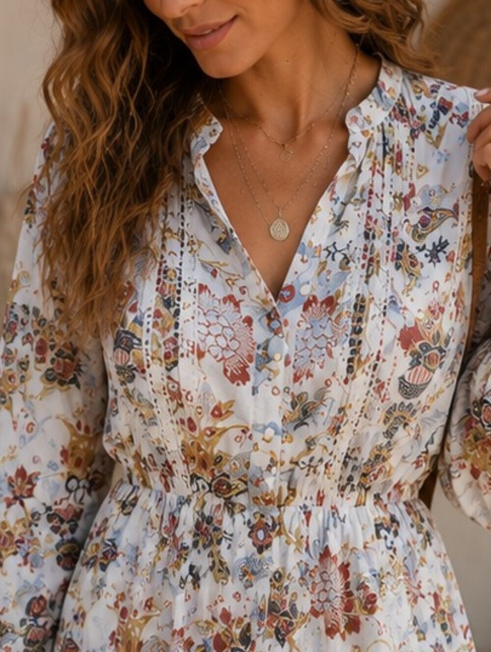 Amuse Society Womens |S| Satin Paisley Floral Long Sleeve Mini Dress